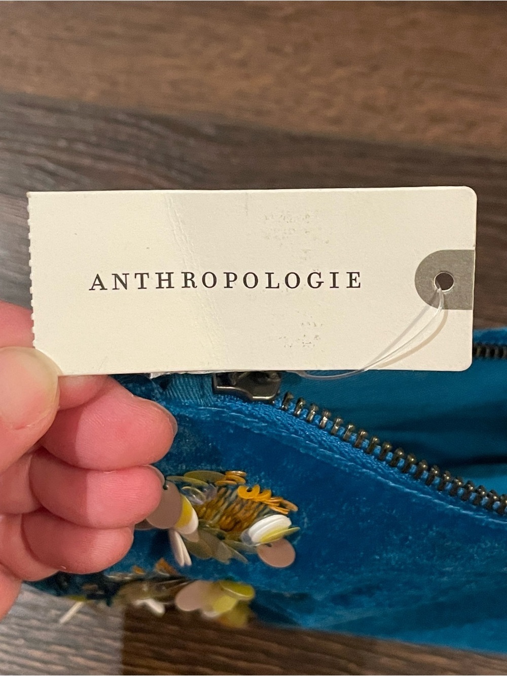 Anthropologie Blue Velvet Embroidered Monogram "B" Floral Zippered Pouch OS - Picture 10 of 11